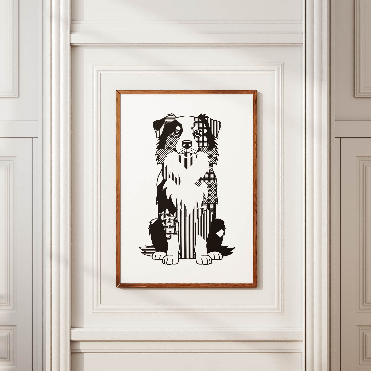 Australian Shepherd Geometric Line Art Print - Framed Mockup