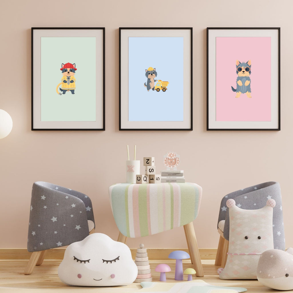 Australian Silky Terrier Kids Nursery Wall Art Print Bundle — 22 Dog Costume Designs, 5 Colours, 6 Print Sizes | Digital Download