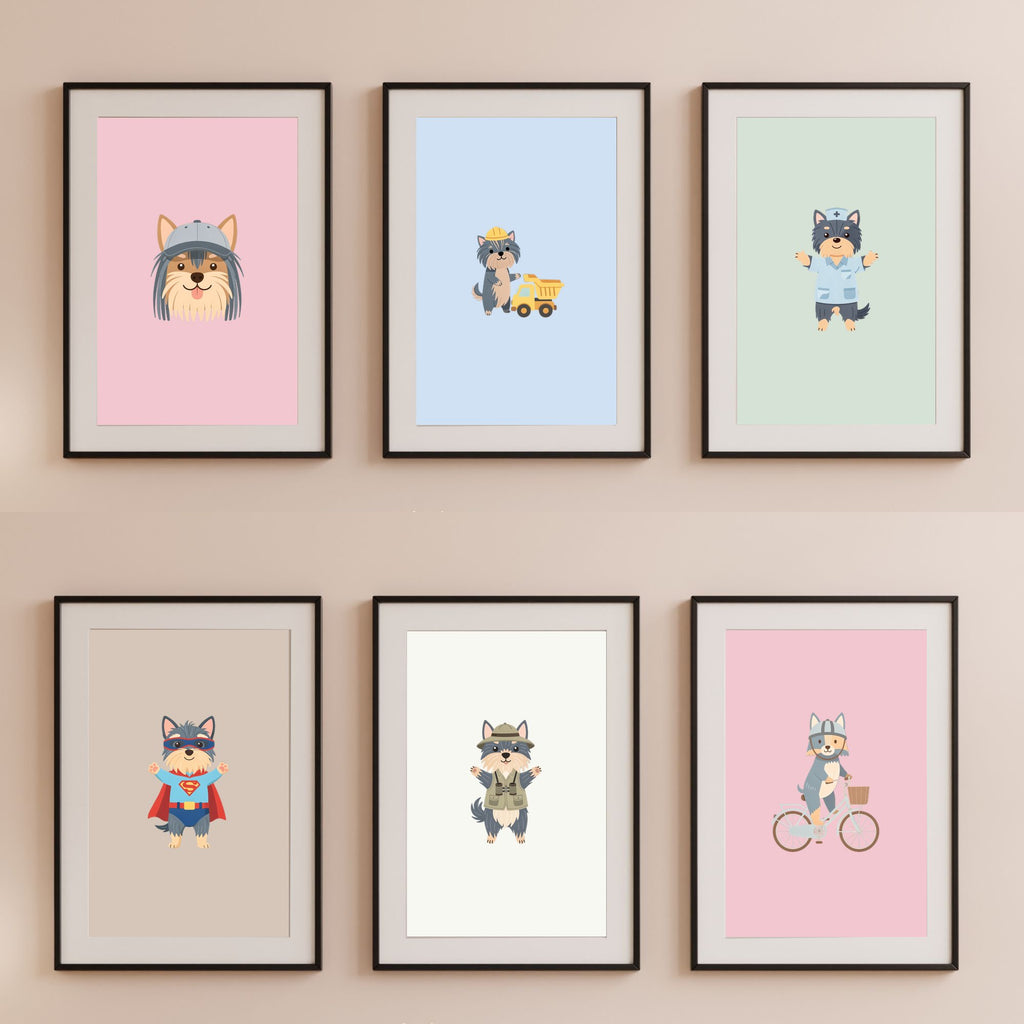 Australian Silky Terrier Kids Nursery Wall Art Print Bundle — 22 Dog Costume Designs, 5 Colours, 6 Print Sizes | Digital Download