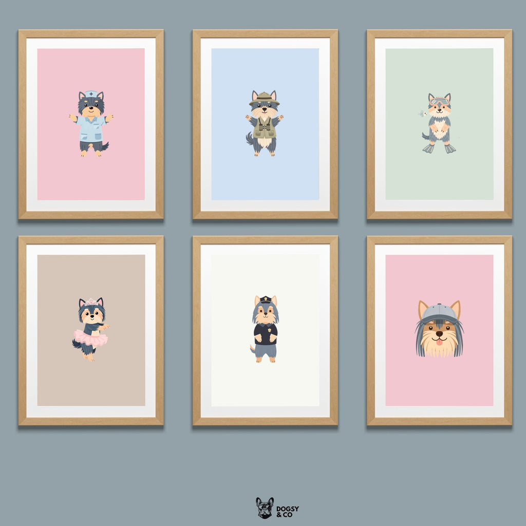 Australian Silky Terrier Kids Nursery Wall Art Print Bundle — 22 Dog Costume Designs, 5 Colours, 6 Print Sizes | Digital Download