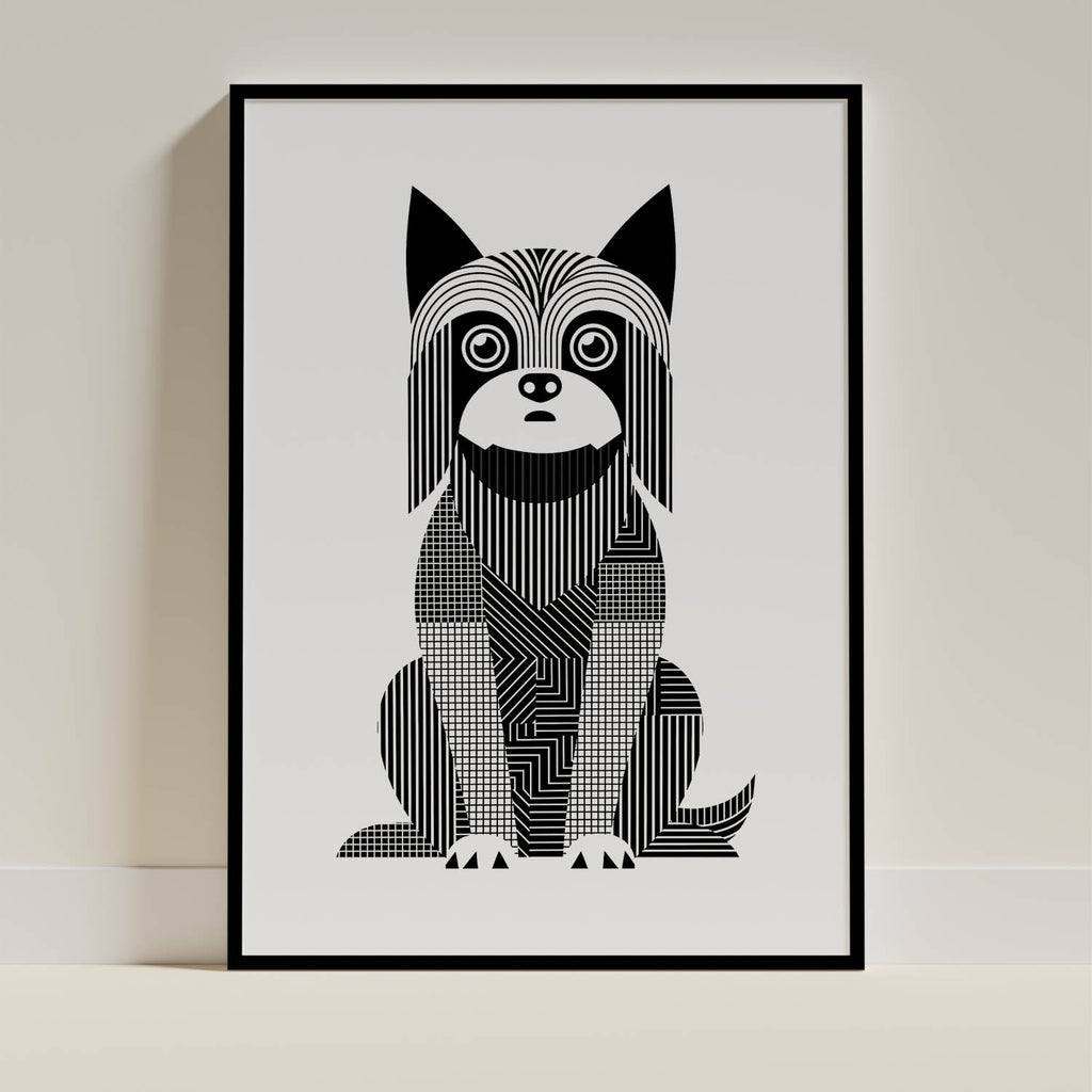 Australian Silky Terrier Geometric Line Art Print - Framed Mockup