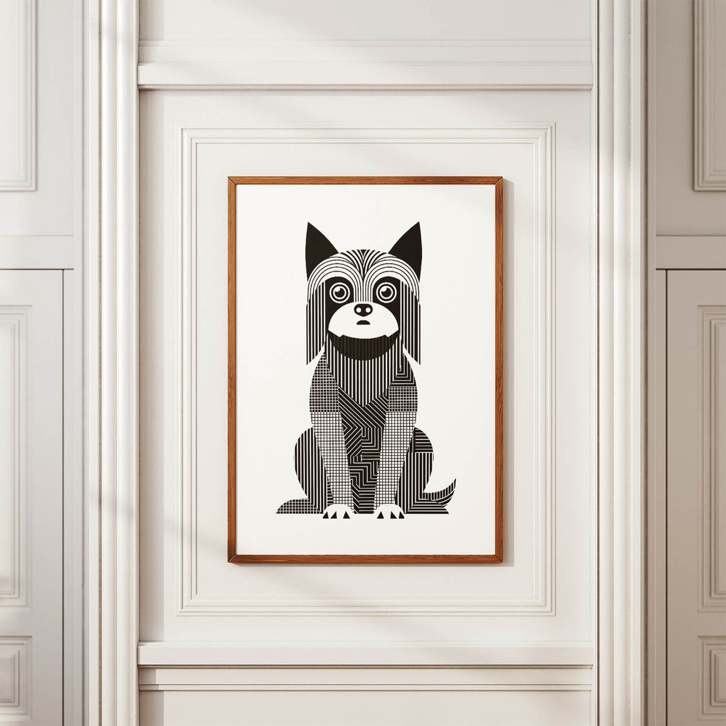 Australian Silky Terrier Geometric Line Art Print - Framed Mockup
