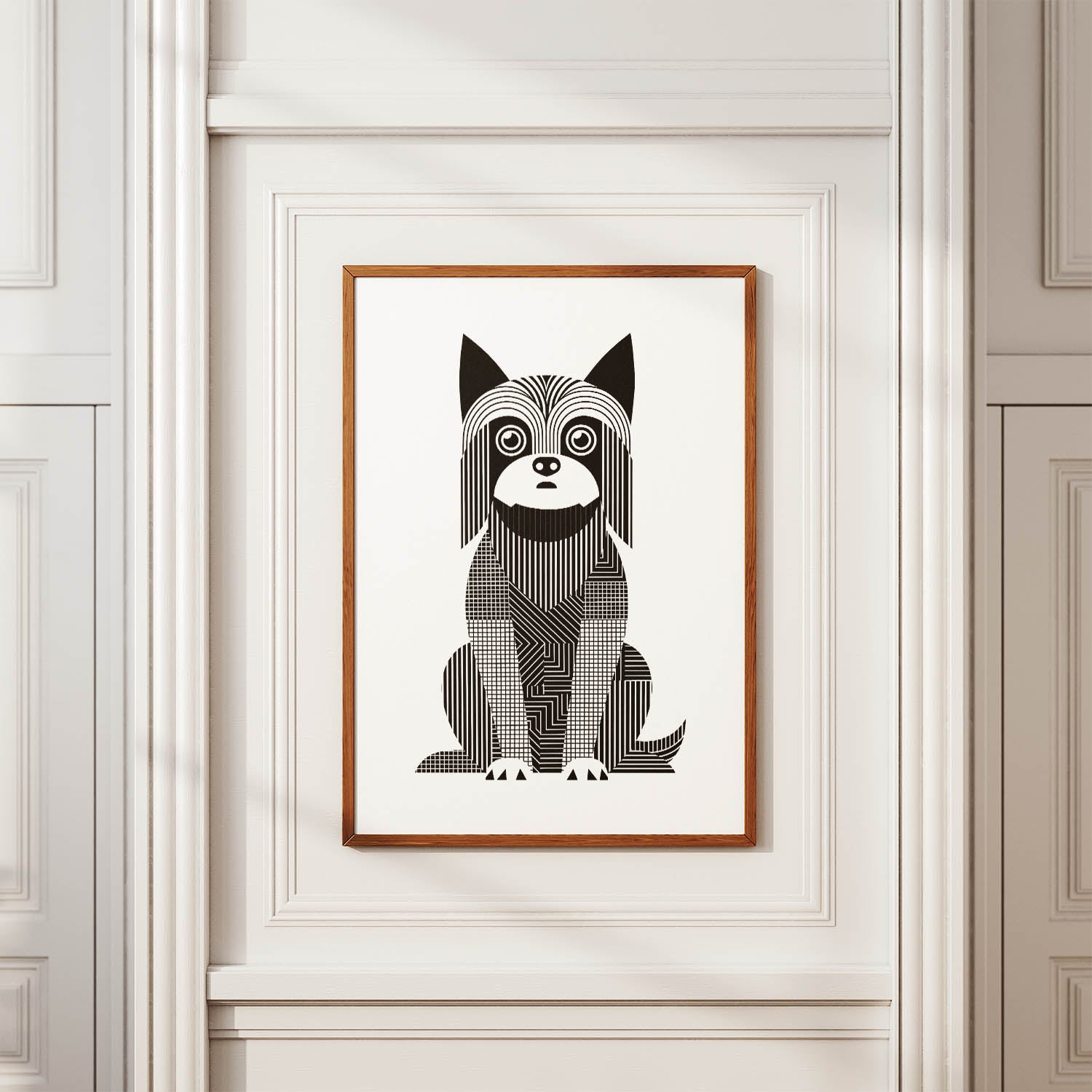 Australian Silky Terrier Geometric Line Art Print - Framed Mockup