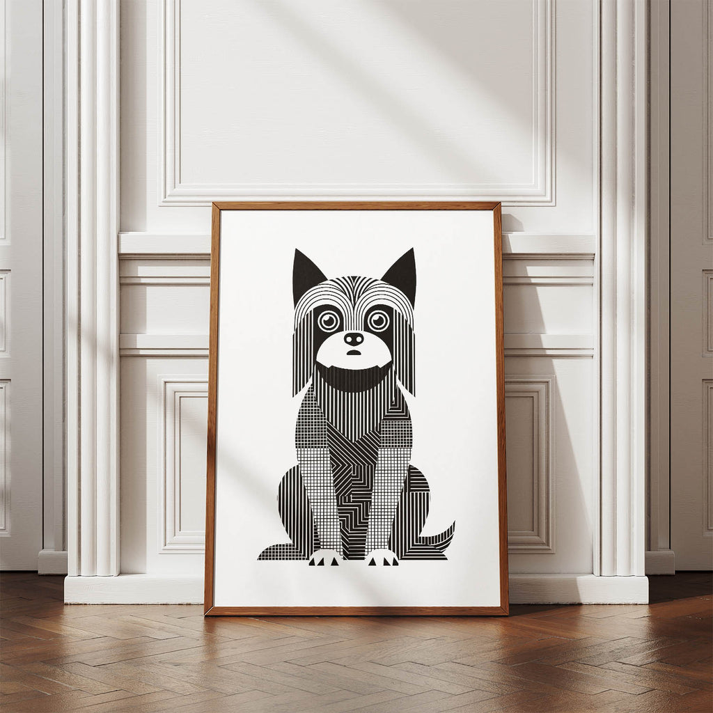Australian Silky Terrier Geometric Line Art Print - Framed Mockup