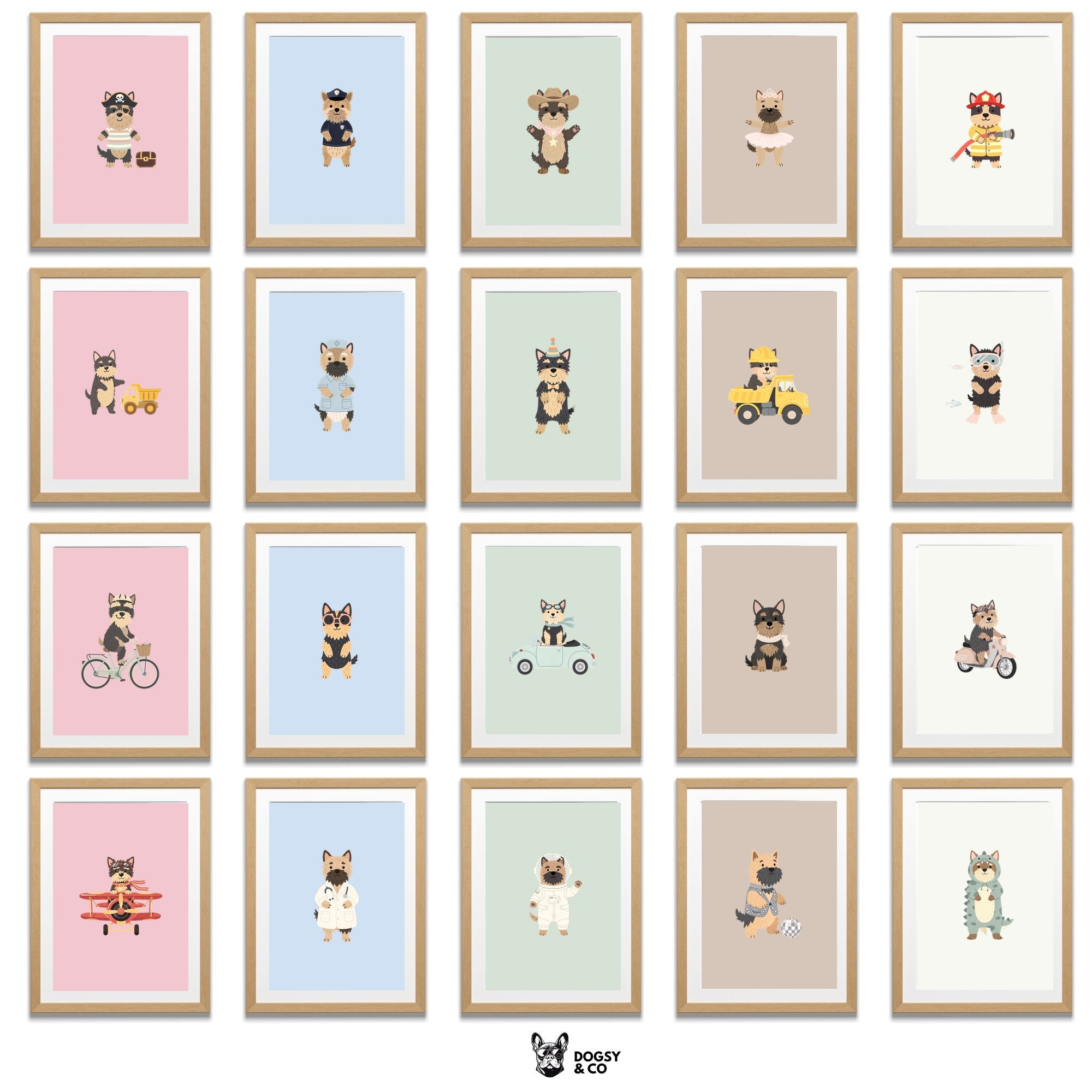 Australian Terrier Kids Nursery Wall Art Print Bundle — 22 Dog Costume Designs, 5 Colours, 6 Print Sizes | Digital Download
