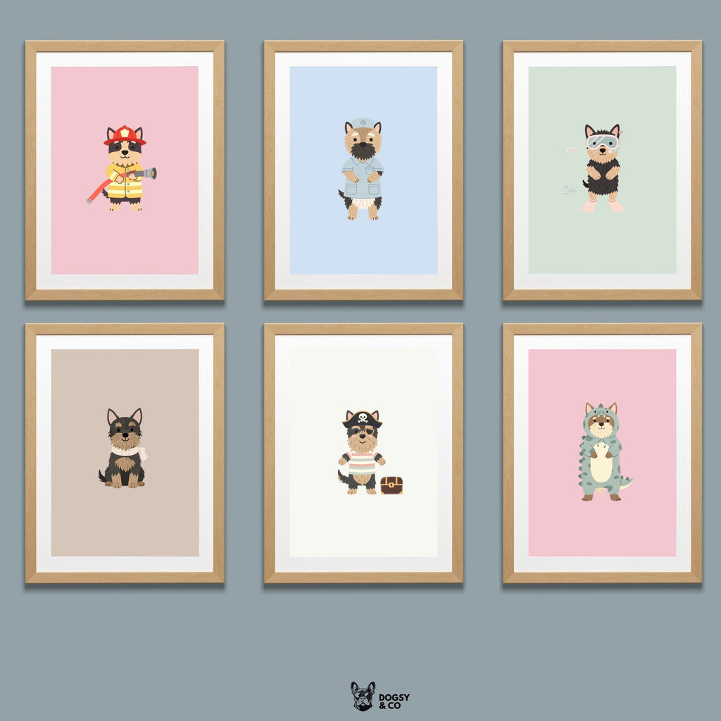 Australian Terrier Kids Nursery Wall Art Print Bundle — 22 Dog Costume Designs, 5 Colours, 6 Print Sizes | Digital Download