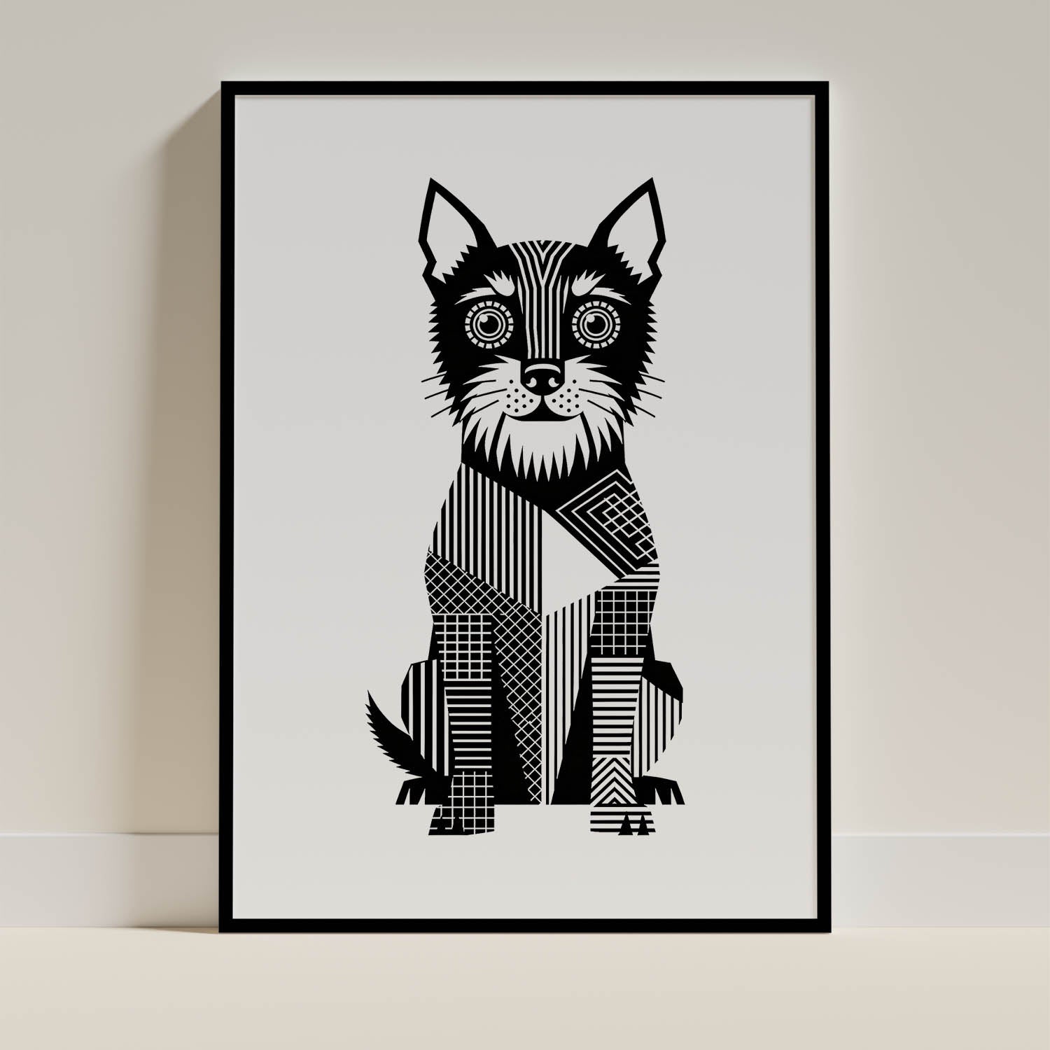 Australian Terrier Geometric Line Art - Black Frame Mockup
