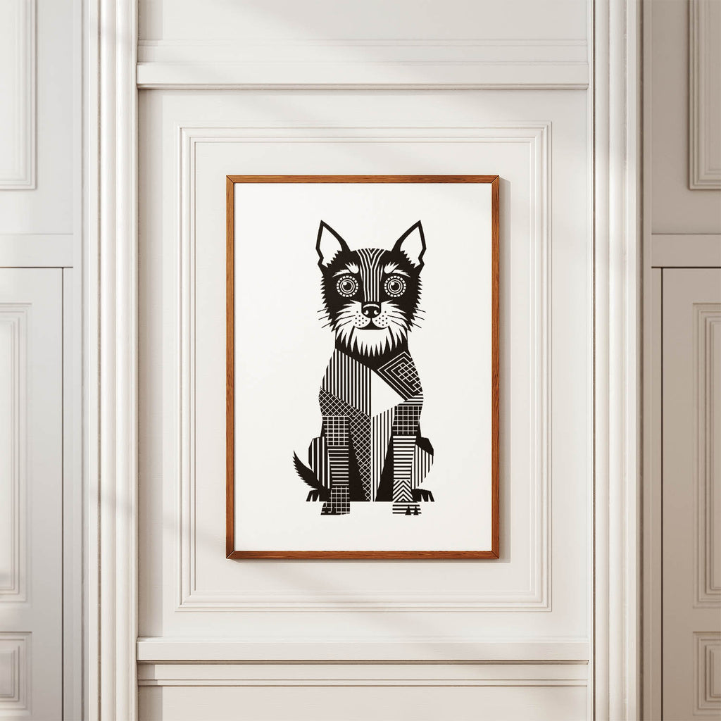 Australian Terrier Geometric Line Art Print - Framed Mockup