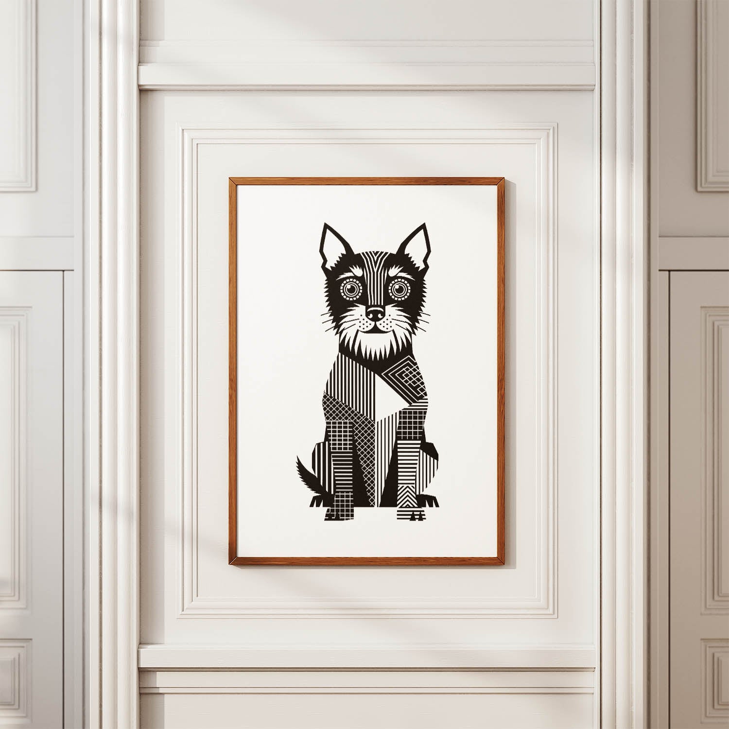 Australian Terrier Geometric Line Art Print - Framed Mockup