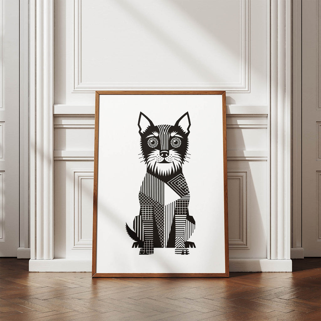 Australian Terrier Geometric Line Art Print - Framed Mockup