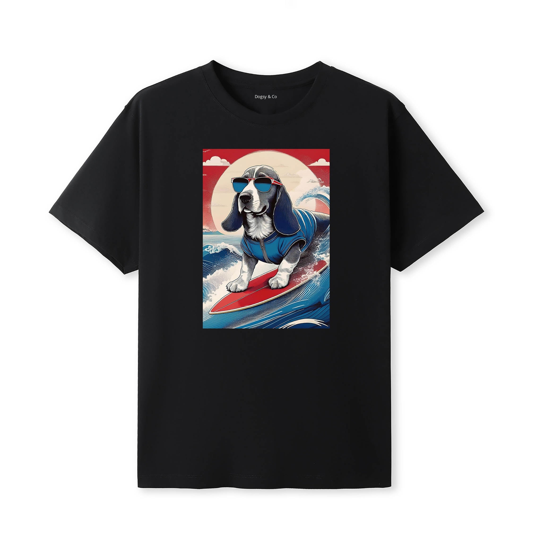 Basset Hound Surfer Hokusai Dogs T-Shirt Artwork