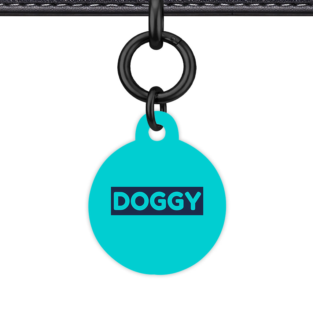 Aqua & Navy Circle Shape Black Ring Classic Pet ID Tag