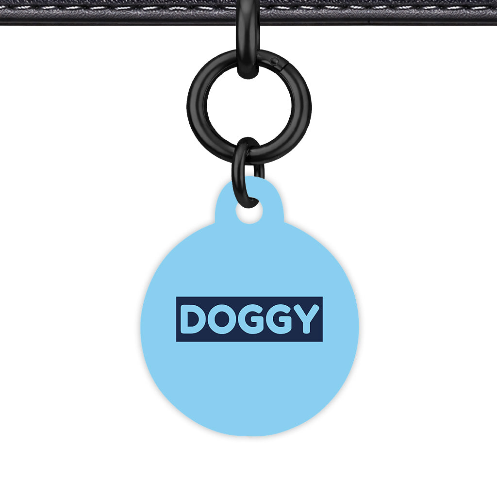 Baby Blue & Navy Circle Shape Black Ring Classic Pet ID Tag