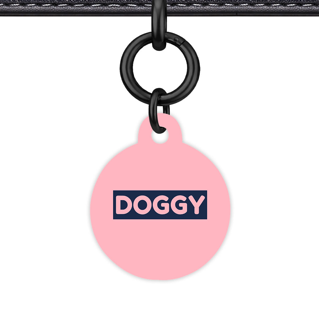 Blush & Navy Circle Shape Black Ring Classic Pet ID Tag