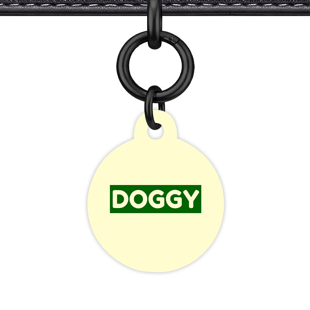 Cream & Dark Green Circle Shape Black Ring Classic Pet ID Tag