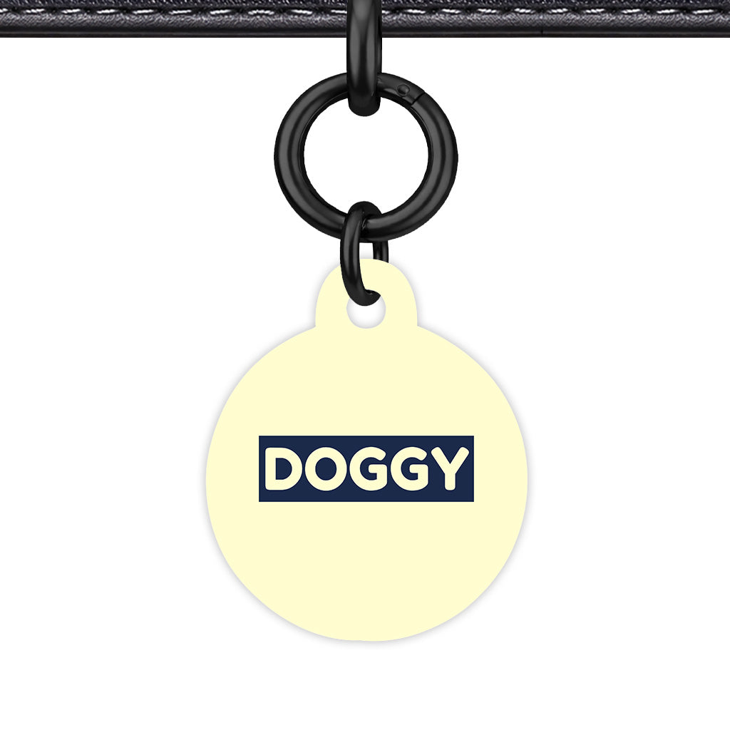 Cream & Navy Circle Shape Black Ring Classic Pet ID Tag