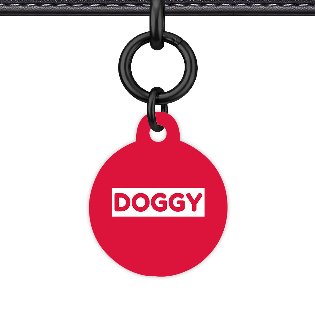Crimson Red & White Circle Shape Black Ring QR Smart Pet ID Tag