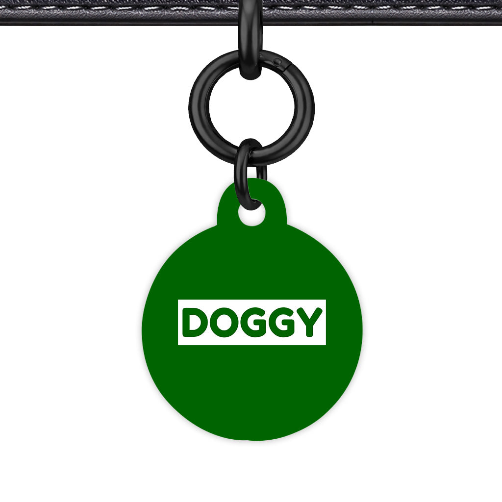 Dark Green & White Circle Shape Black Ring Classic Pet ID Tag