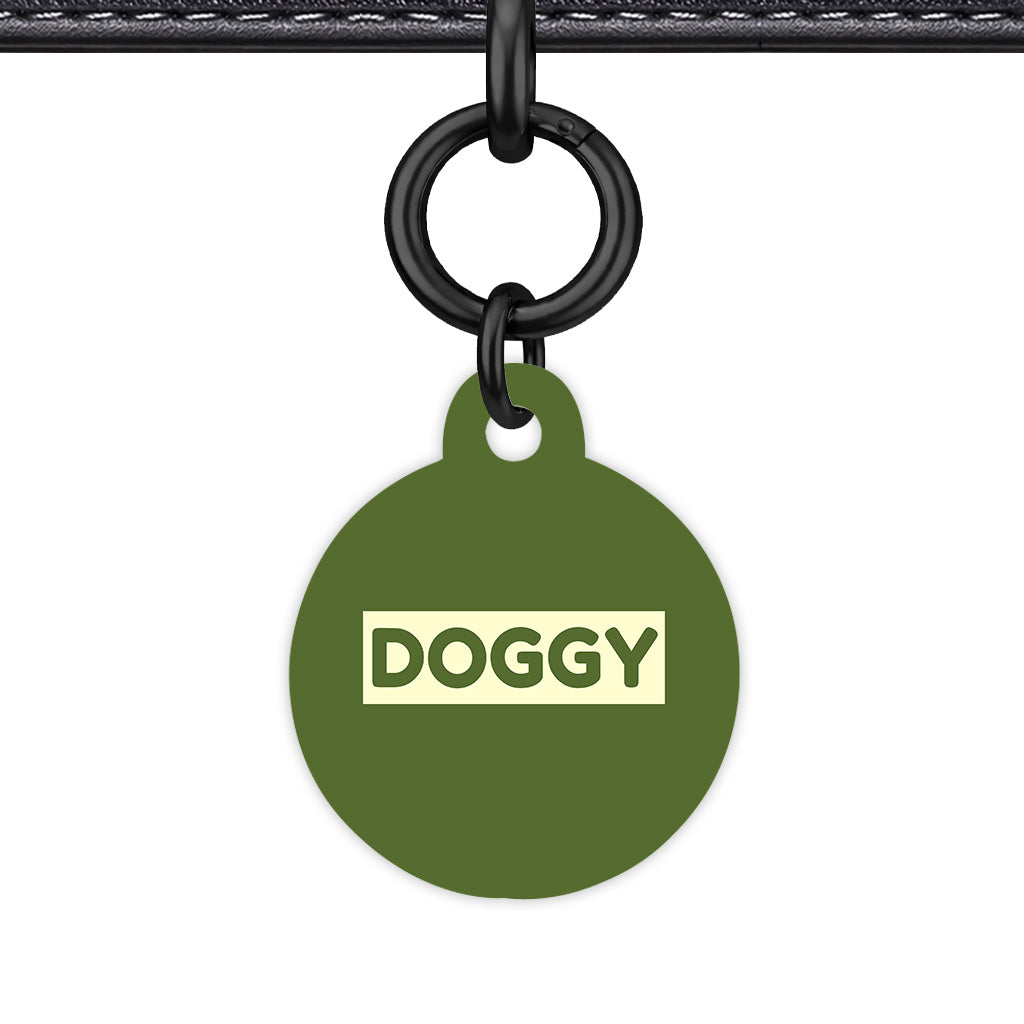 Dark Olive & Cream Circle Shape Black Ring QR Smart Pet ID Tag