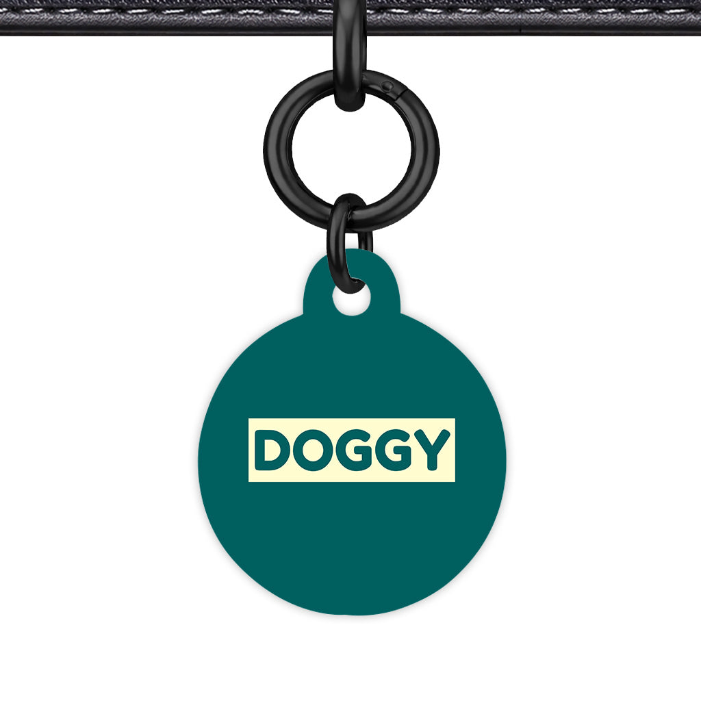 Dark Teal & Cream Circle Shape Black Ring Classic Pet ID Tag