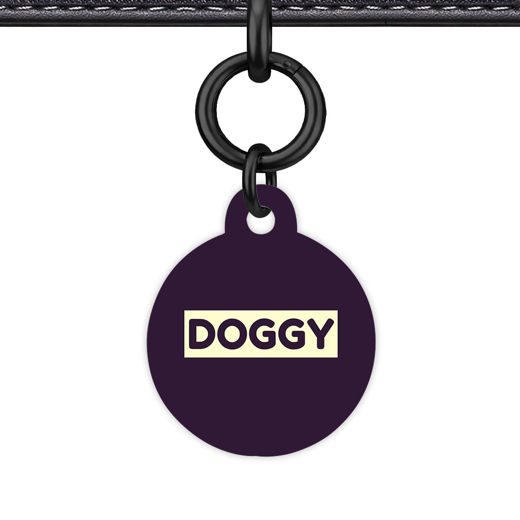 Deep Purple & Cream Circle Shape Black Ring QR Smart Pet ID Tag