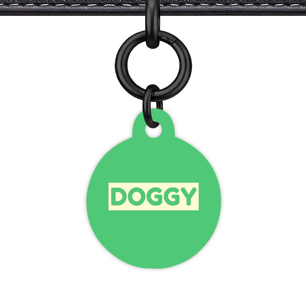 Emerald Green & Cream Circle Shape Black Ring QR Smart Pet ID Tag