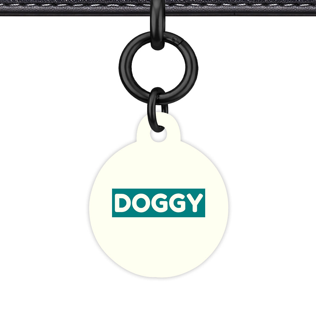 Ivory & Teal Circle Shape Black Ring Classic Pet ID Tag