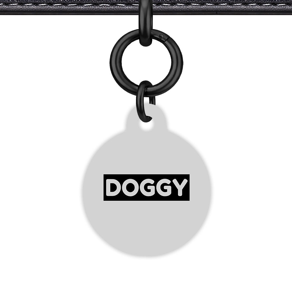 Light Grey & Black Circle Shape Black Ring Classic Pet ID Tag