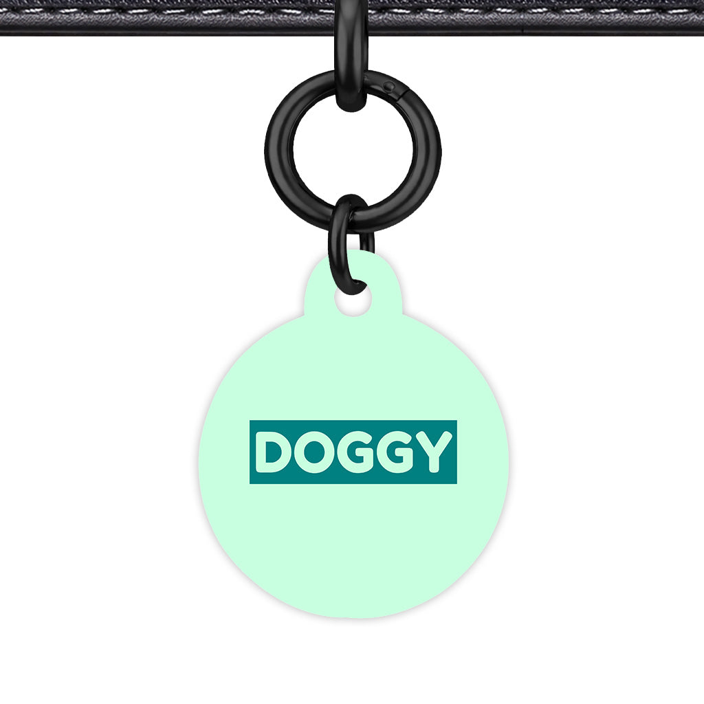 Light Mint & Teal Circle Shape Black Ring QR Smart Pet ID Tag