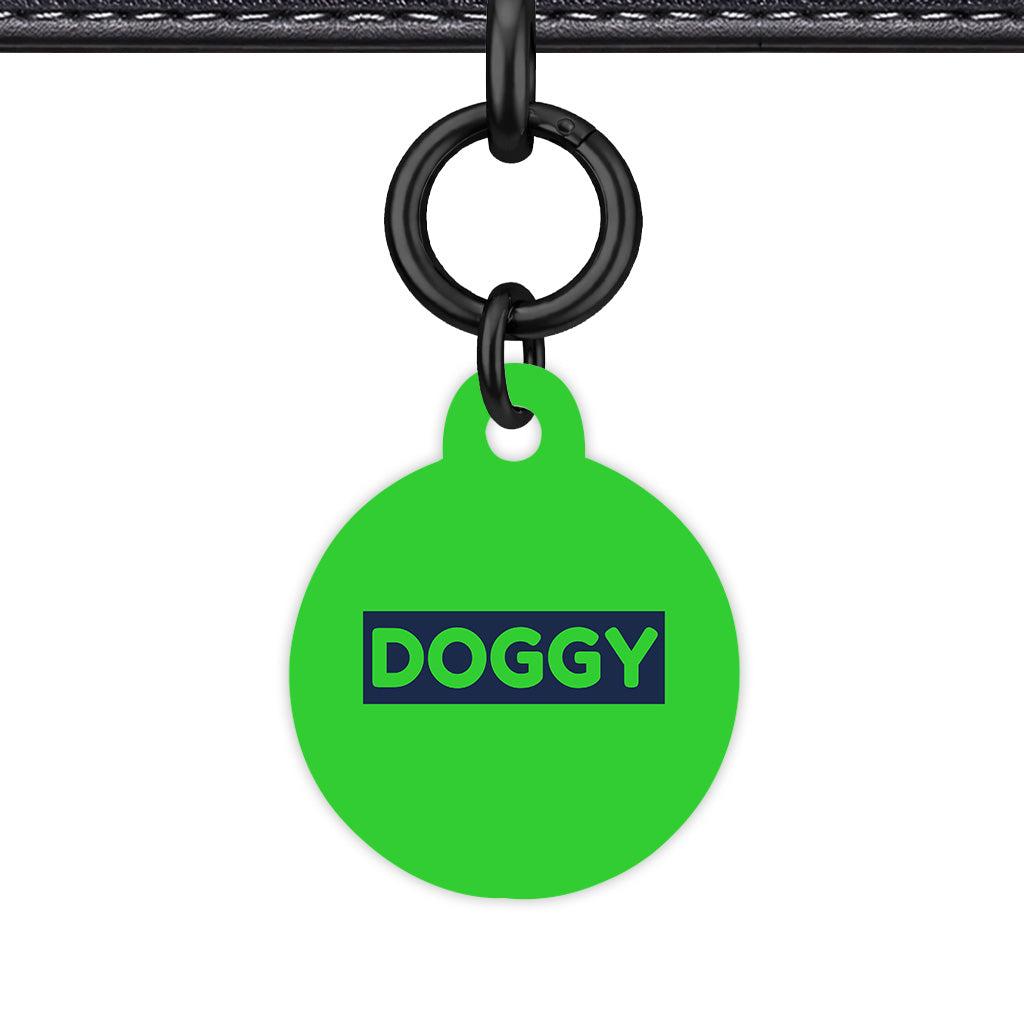 Lime & Navy Circle Shape Black Ring QR Smart Pet ID Tag