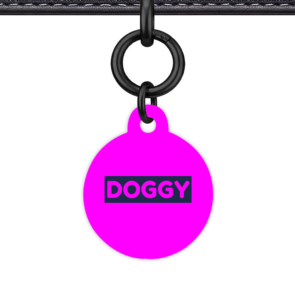 Magenta & Navy Circle Shape Black Ring QR Smart Pet ID Tag