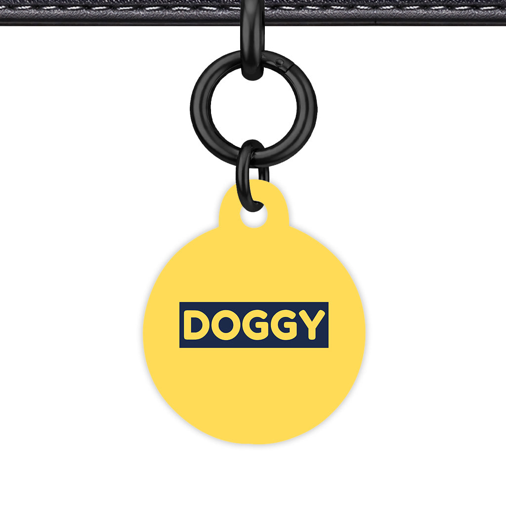 Mustard & Navy Circle Shape Black Ring QR Smart Pet ID Tag