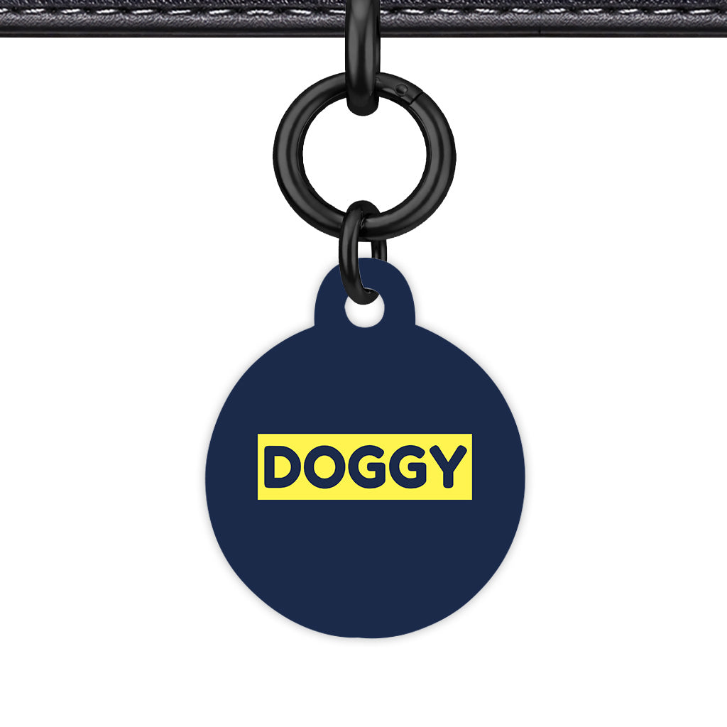 Navy & Lemon Yellow Circle Shape Black Ring Classic Pet ID Tag