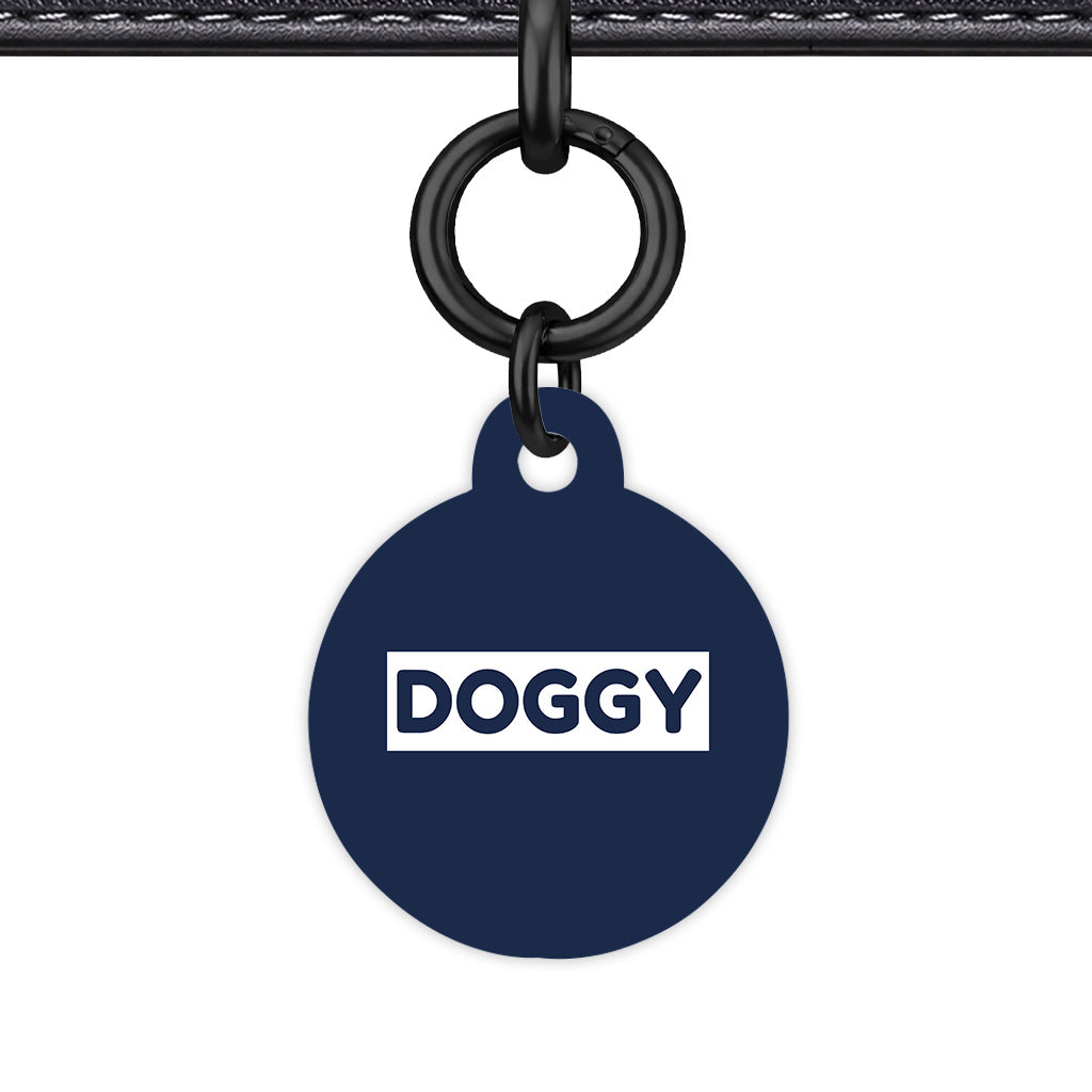 Navy & White Circle Shape Black Ring QR Smart Pet ID Tag