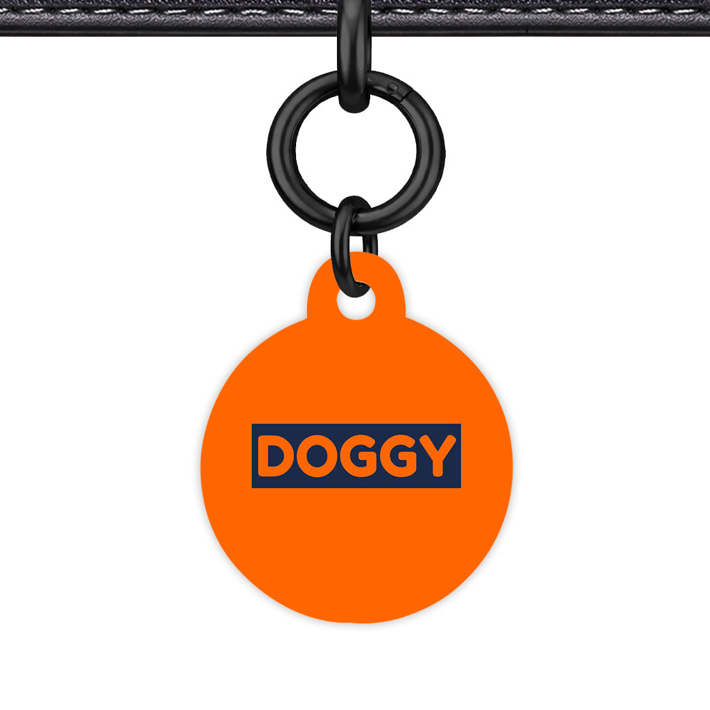 Orange & Navy Circle Shape Black Ring Classic Pet ID Tag