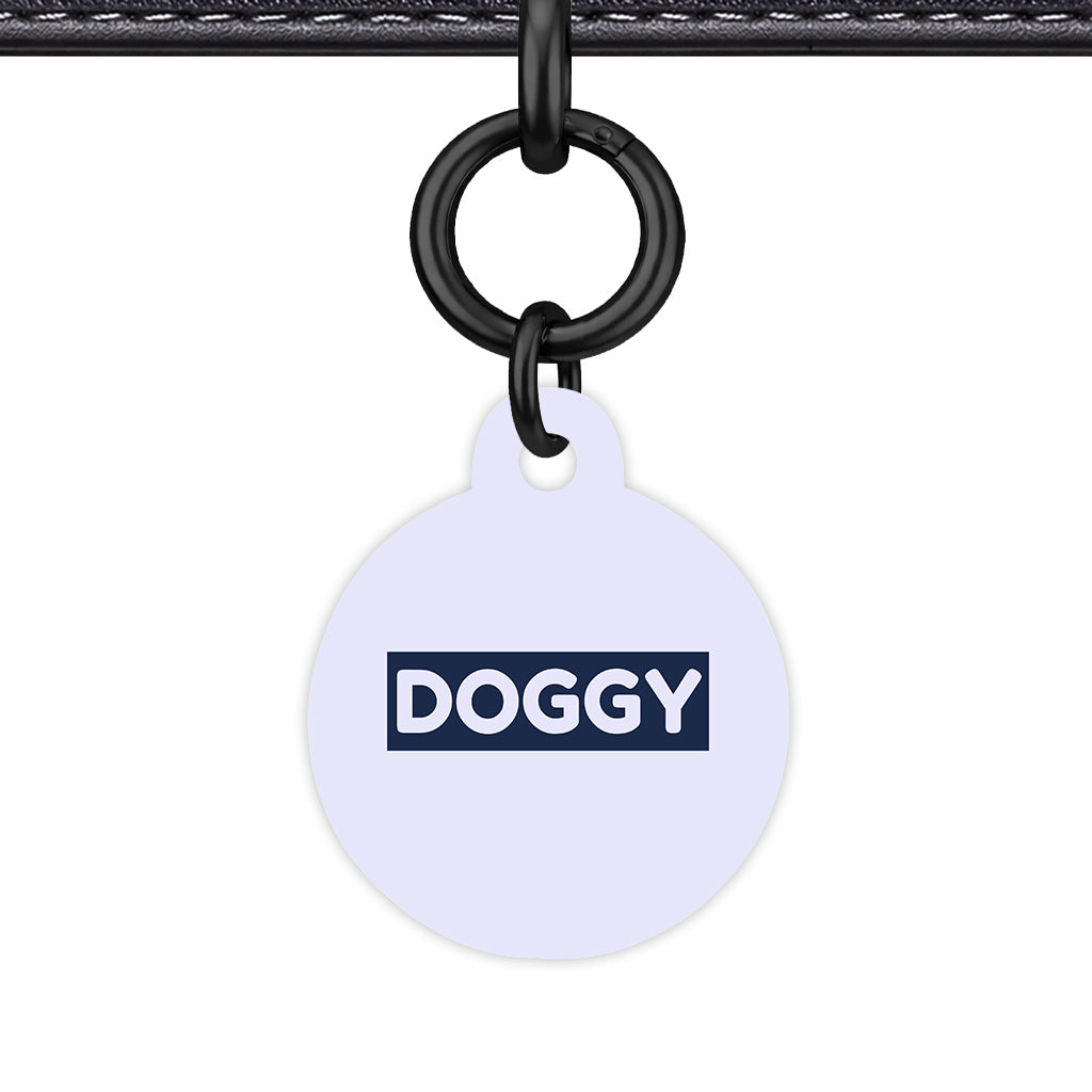 Pale Lavender & Navy Circle Shape Black Ring QR Smart Pet ID Tag