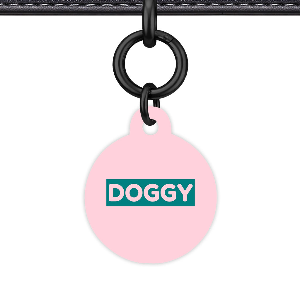 Pale Pink & Teal Circle Shape Black Ring QR Smart Pet ID Tag