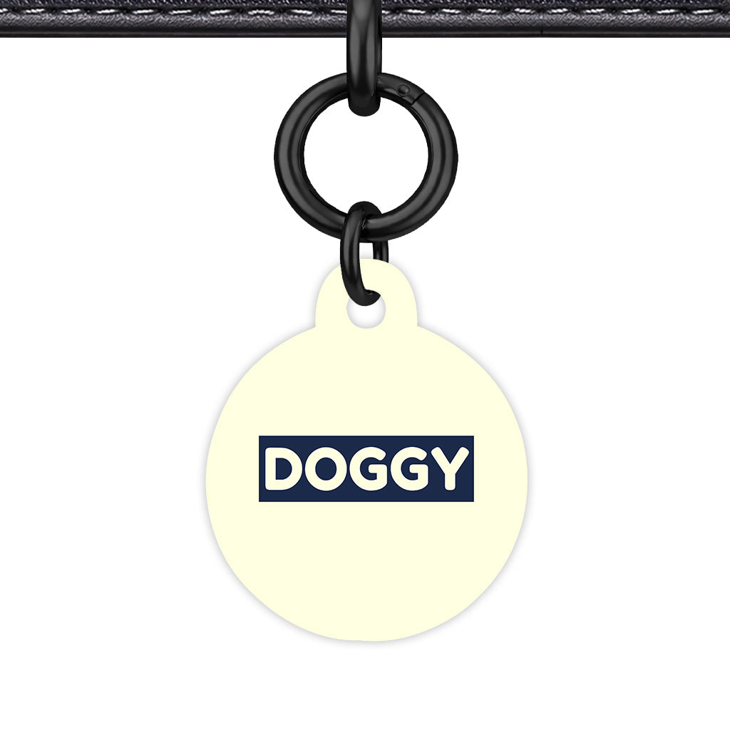 Pale Yellow & Navy Circle Shape Black Ring Classic Pet ID Tag