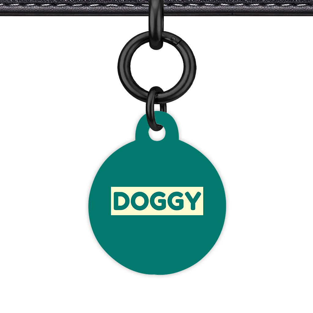 Pine Green & Cream Circle Shape Black Ring Classic Pet ID Tag