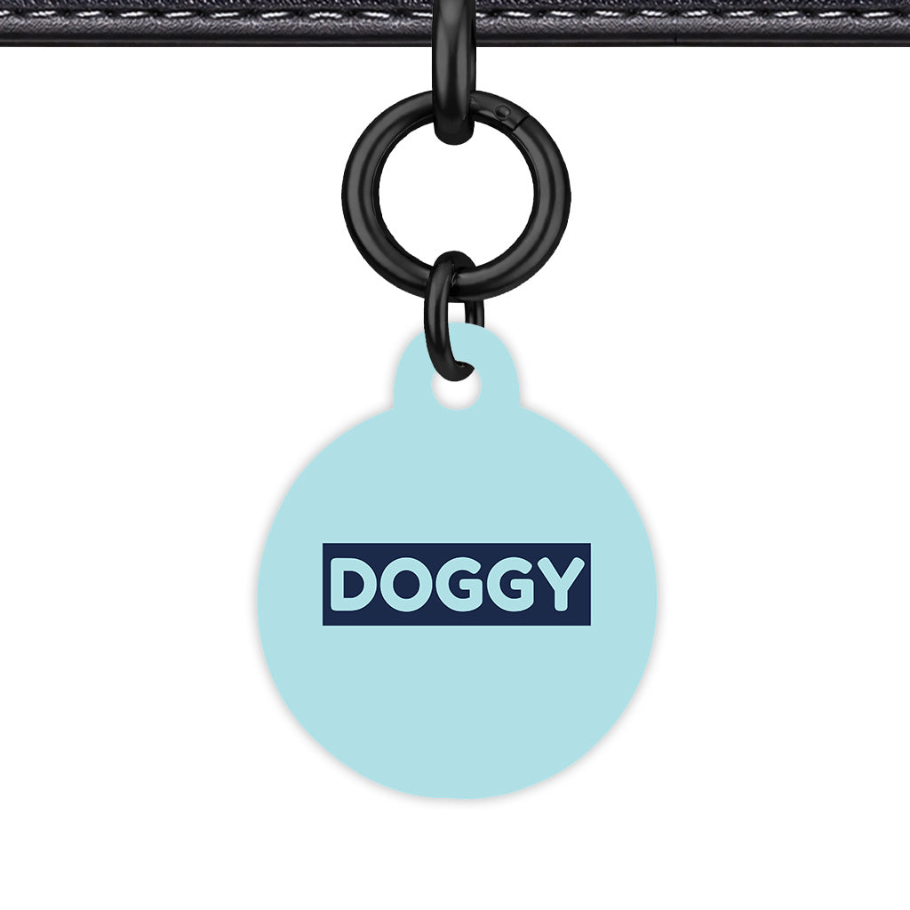 Powder Blue & Navy Circle Shape Black Ring QR Smart Pet ID Tag