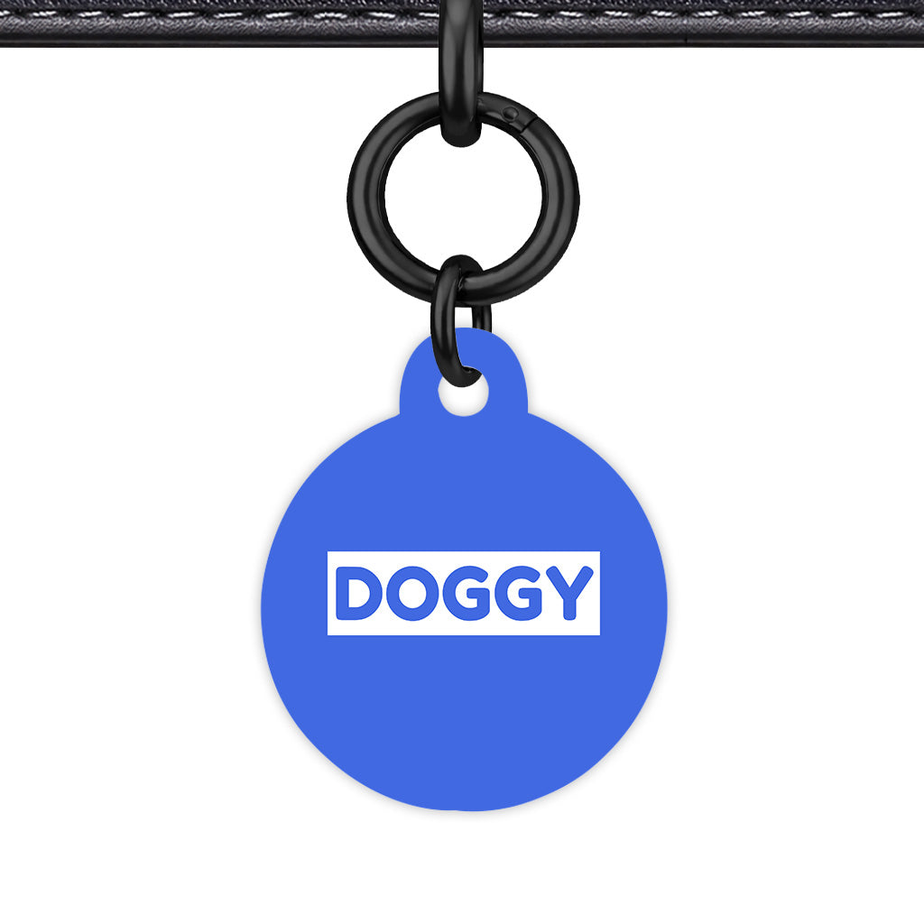 Royal Blue & White Circle Shape Black Ring Classic Pet ID Tag