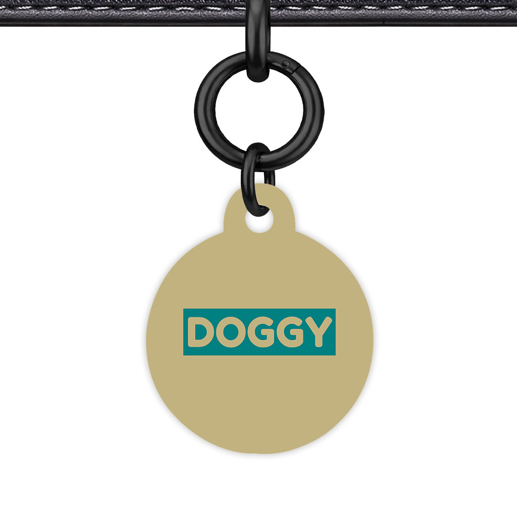 Sand & Teal Circle Shape Black Ring Classic Pet ID Tag