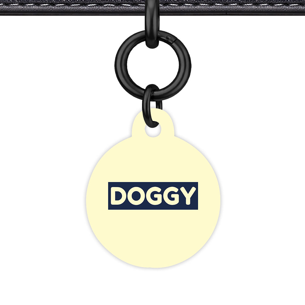 Soft Lemon & Navy Circle Shape Black Ring Classic Pet ID Tag