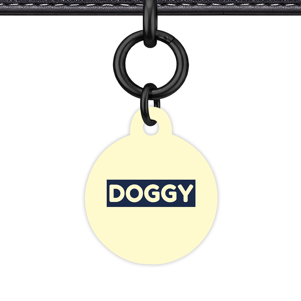 Soft Lemon & Navy Circle Shape Black Ring QR Smart Pet ID Tag
