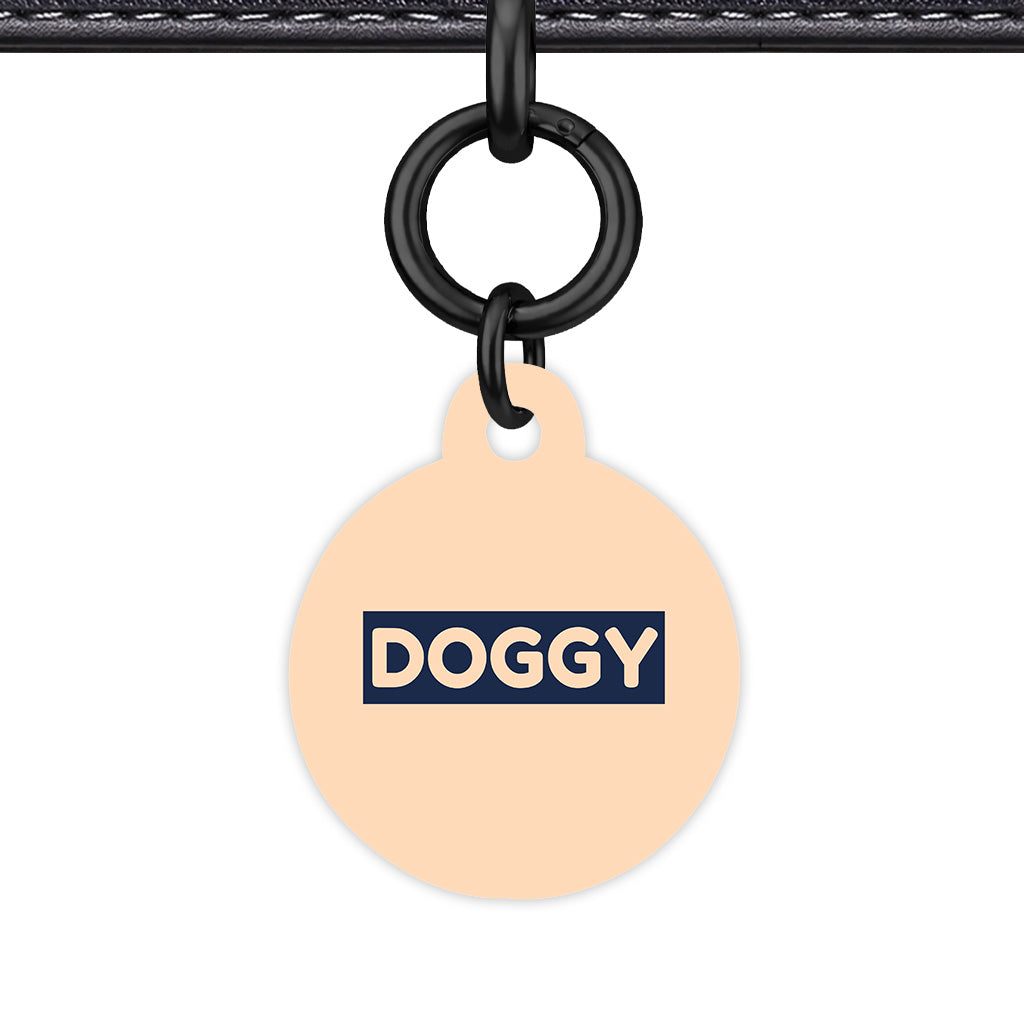 Soft Peach & Navy Circle Shape Black Ring QR Smart Pet ID Tag