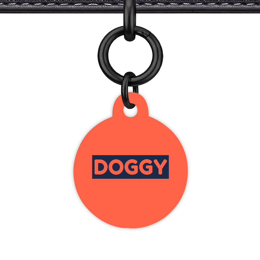 Tomato Red & Navy Circle Shape Black Ring Classic Pet ID Tag