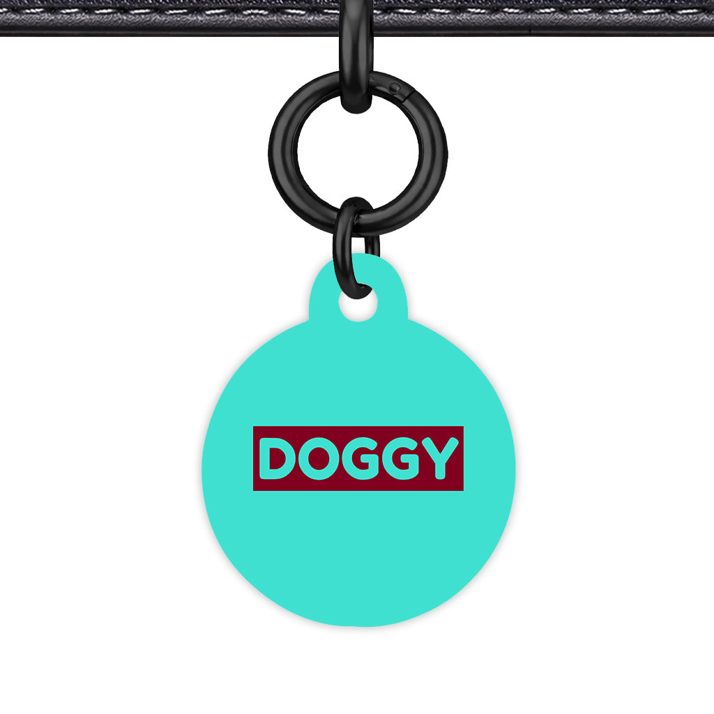Turquoise & Burgundy Circle Shape Black Ring QR Smart Pet ID Tag