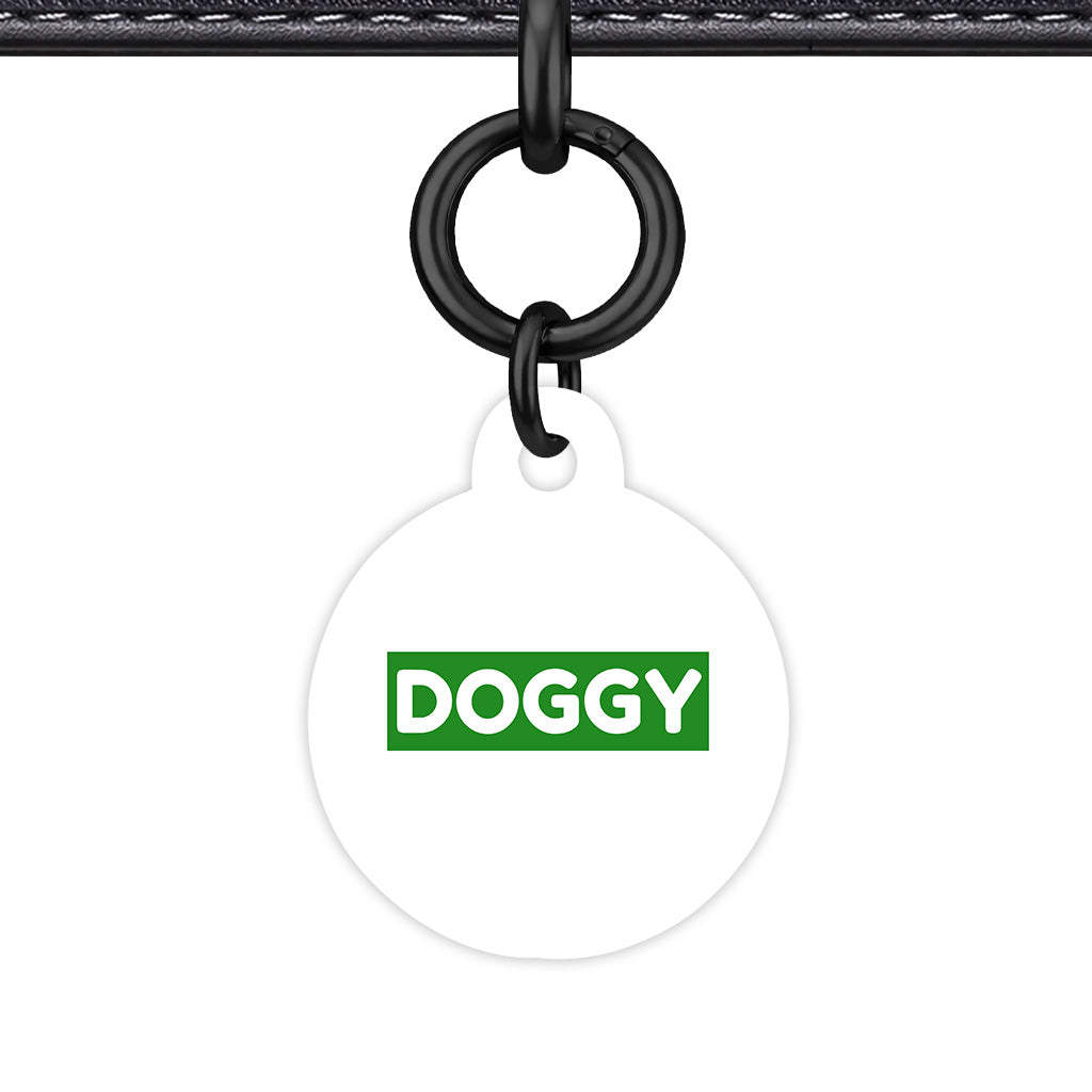 White & Forest Green Circle Shape Black Ring Classic Pet ID Tag