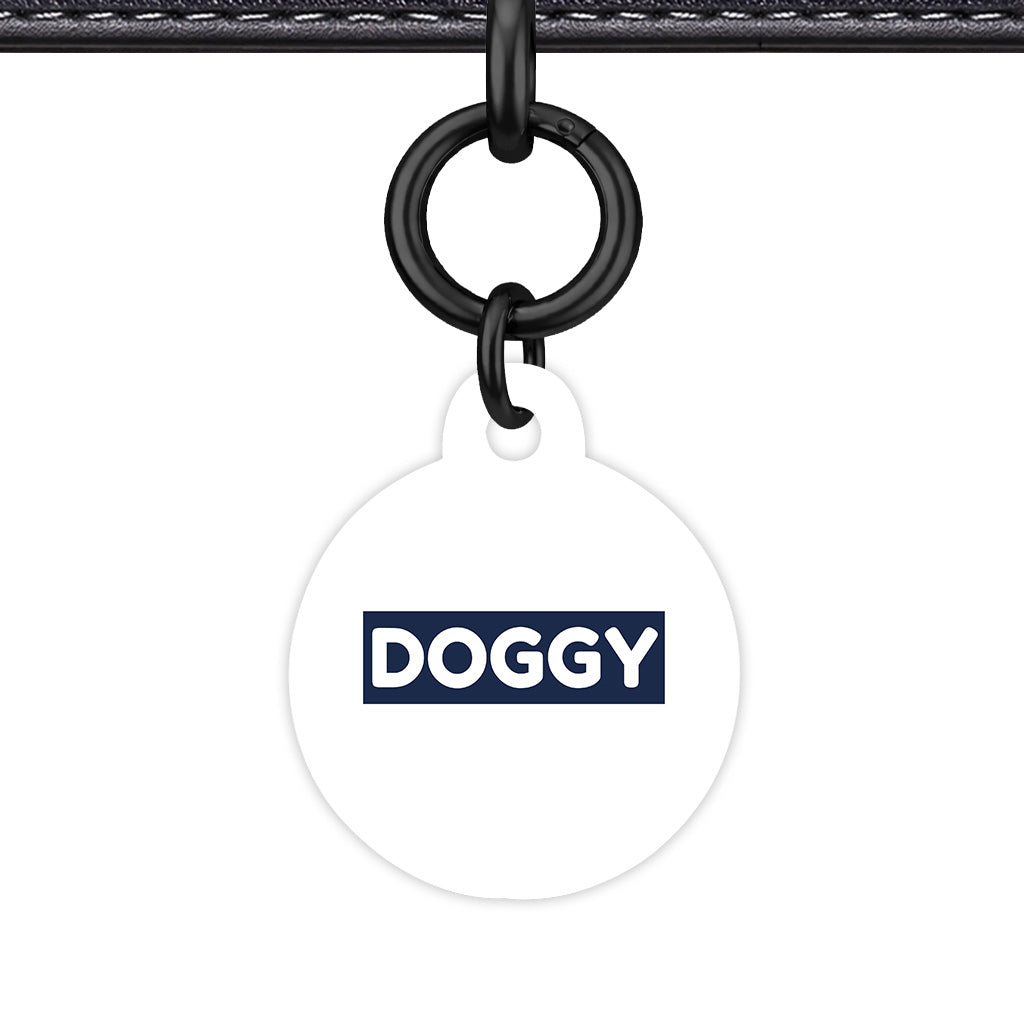 White & Navy Circle Shape Black Ring Classic Pet ID Tag