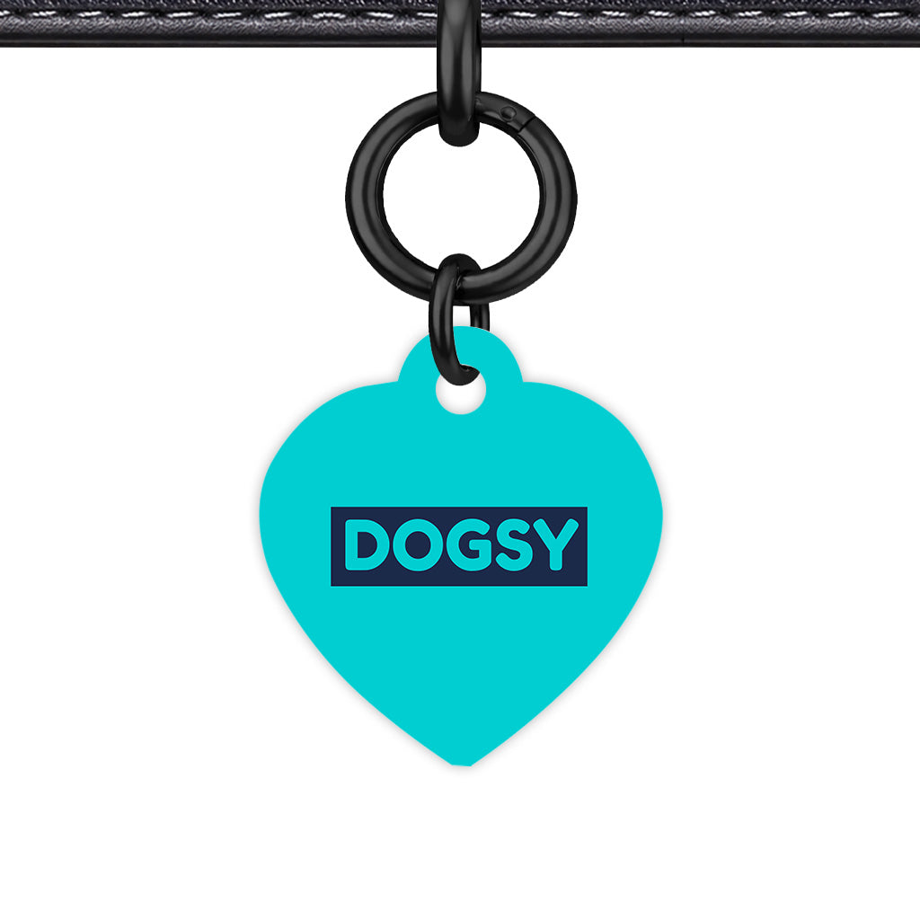 Aqua & Navy Heart Shape Black Ring QR Smart Pet ID Tag